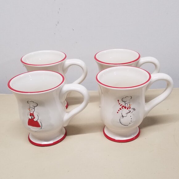 Williams-Sonoma Snowman Chef Set of Four Footed Mugs New in Box - Picture 1 of 10